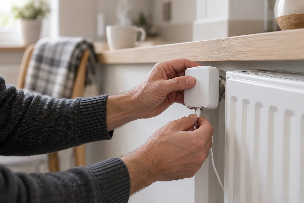Mains raccordant un récepteur de thermostat au corps d'un radiateur